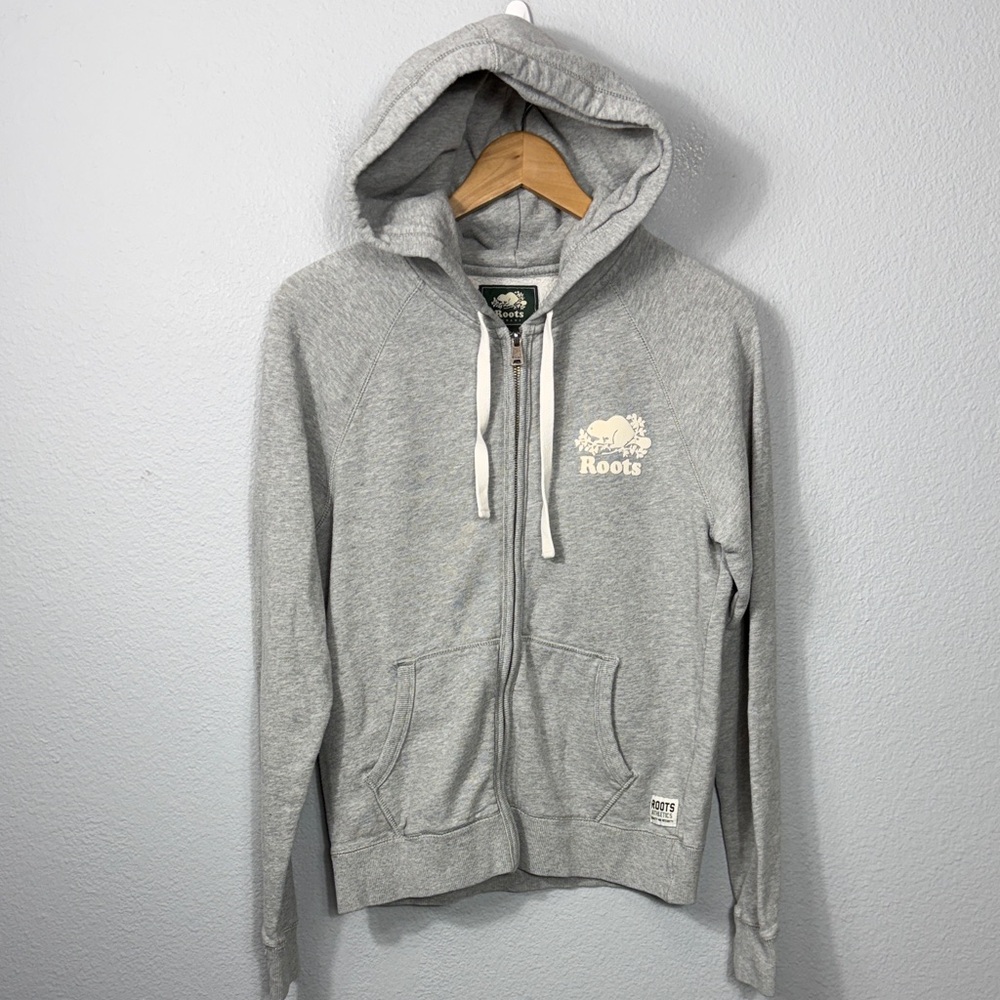 Roots Light Gray Full-Zip Hoodie Sweatshirt